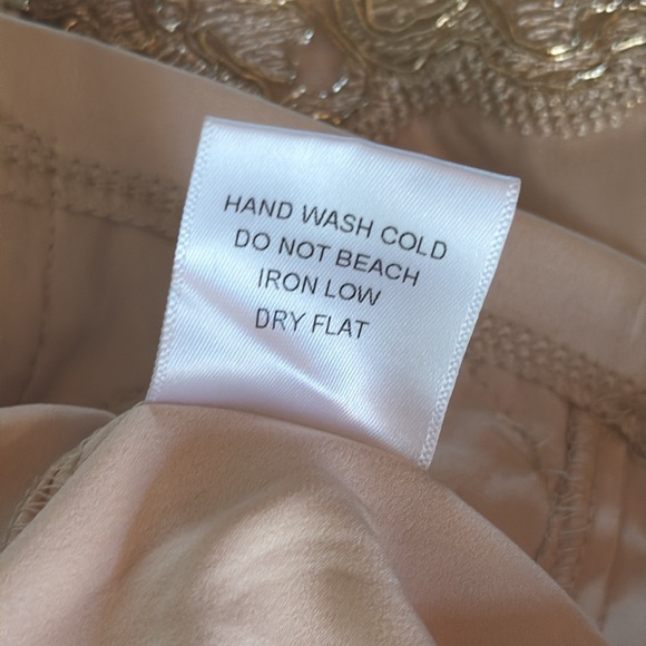 Luxxel Champagne Sheer Lace Satin Bodycon Mini Dress - Picture 9 of 11